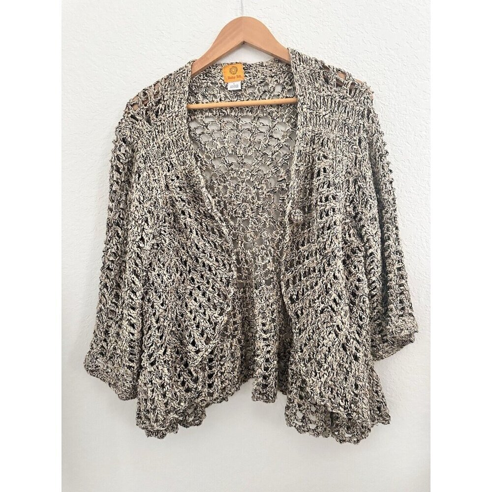 Ruby Rd Loose Knit Sweater W Gold‎ Metallic Threading Sz L Unique Cottagecore